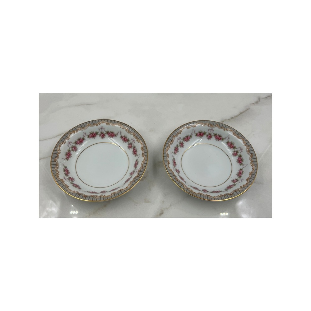 Noritake Fruit Bowls Ridgewood 5201  Pink Rose Gold Trim Set of 2 Vintage Japan